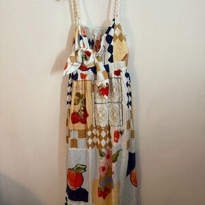 NWT CAROLINE CONSTAS TIE FRONT FRENCH FRUIT MIDI DRESS